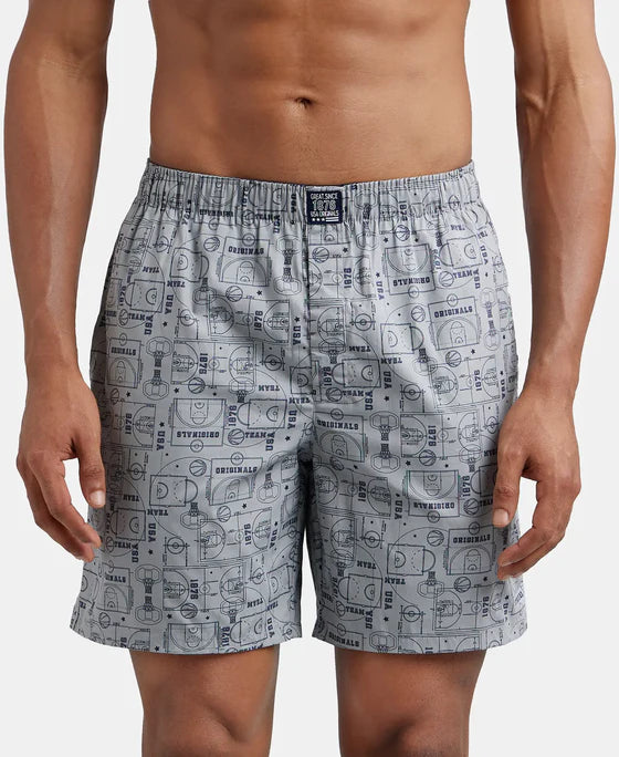 Super Combed Mercerized Cotton Woven Printed Boxer Shorts with Side Pocket - Navy Nickle (Pack of 2)