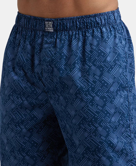 Super Combed Mercerized Cotton Woven Printed Boxer Shorts with Side Pocket - Navy Nickle (Pack of 2)